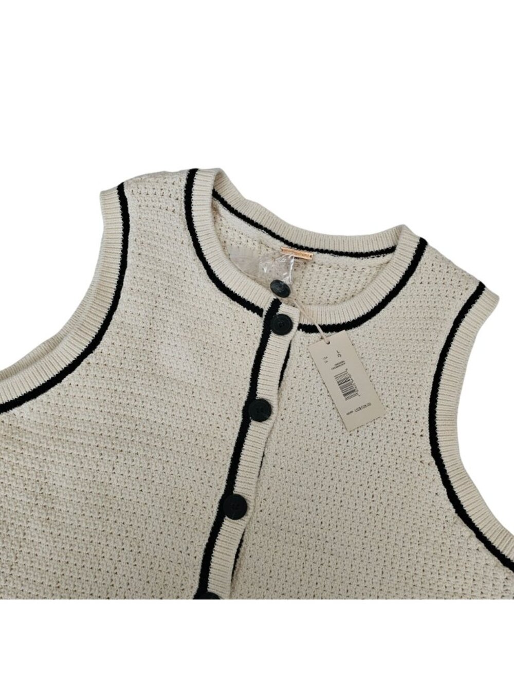 Magaschoni Cream Textured Knit Sleeveless Button-Front Sweater Vest Size Large - Picture 4 of 10